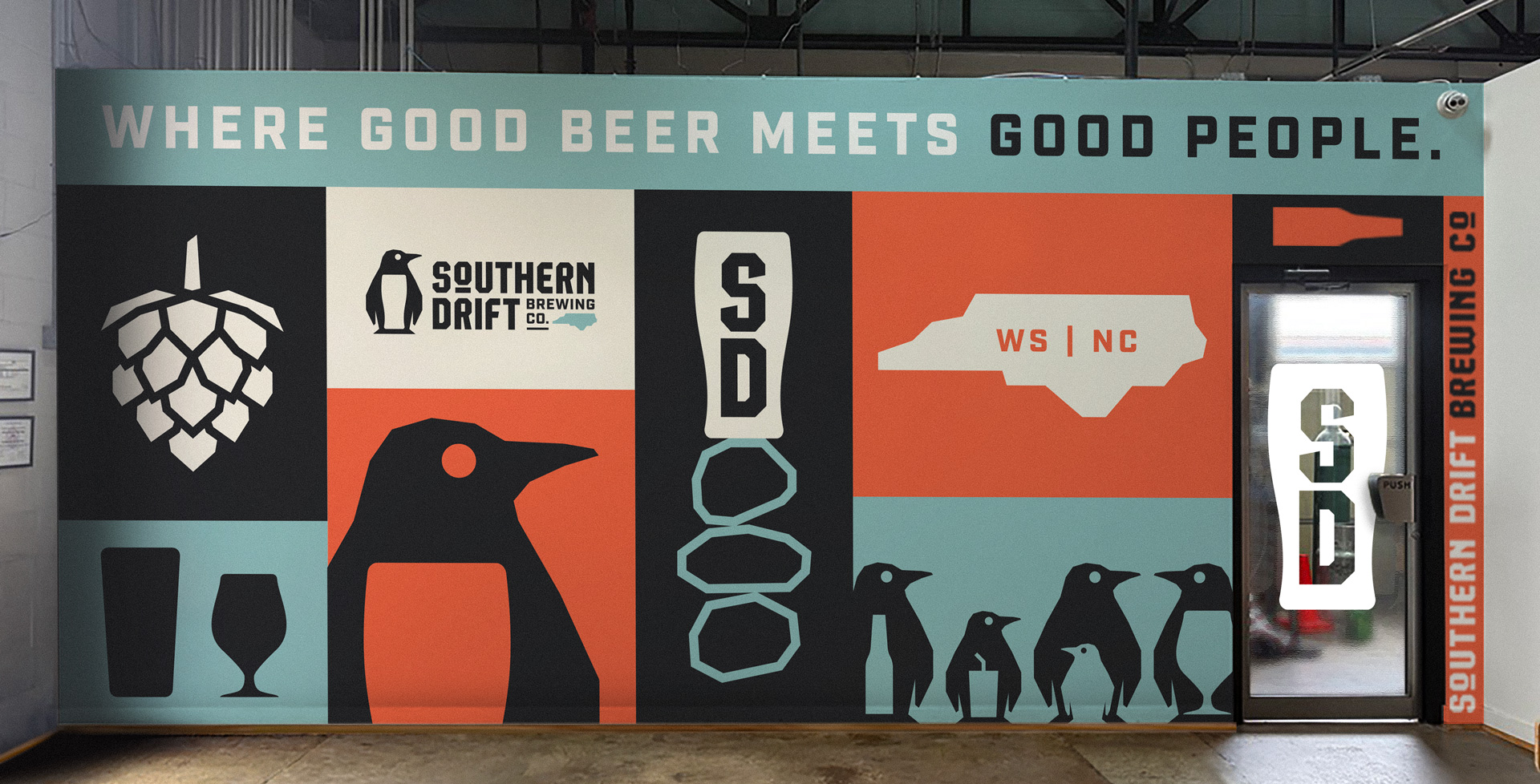 Custom wall mural at Southern Drift Brewing Co.